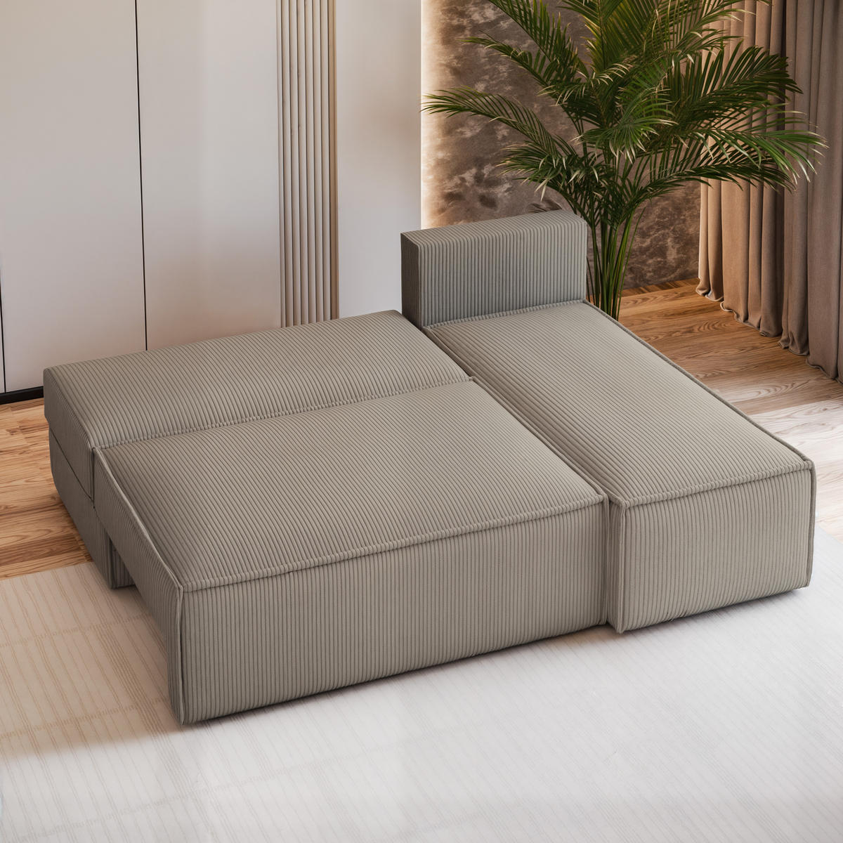 ECKSOFA BRISO P Beige Kordstoff mit Schlaffunktion - Beige, Holz (200/140cm) - MASSENO