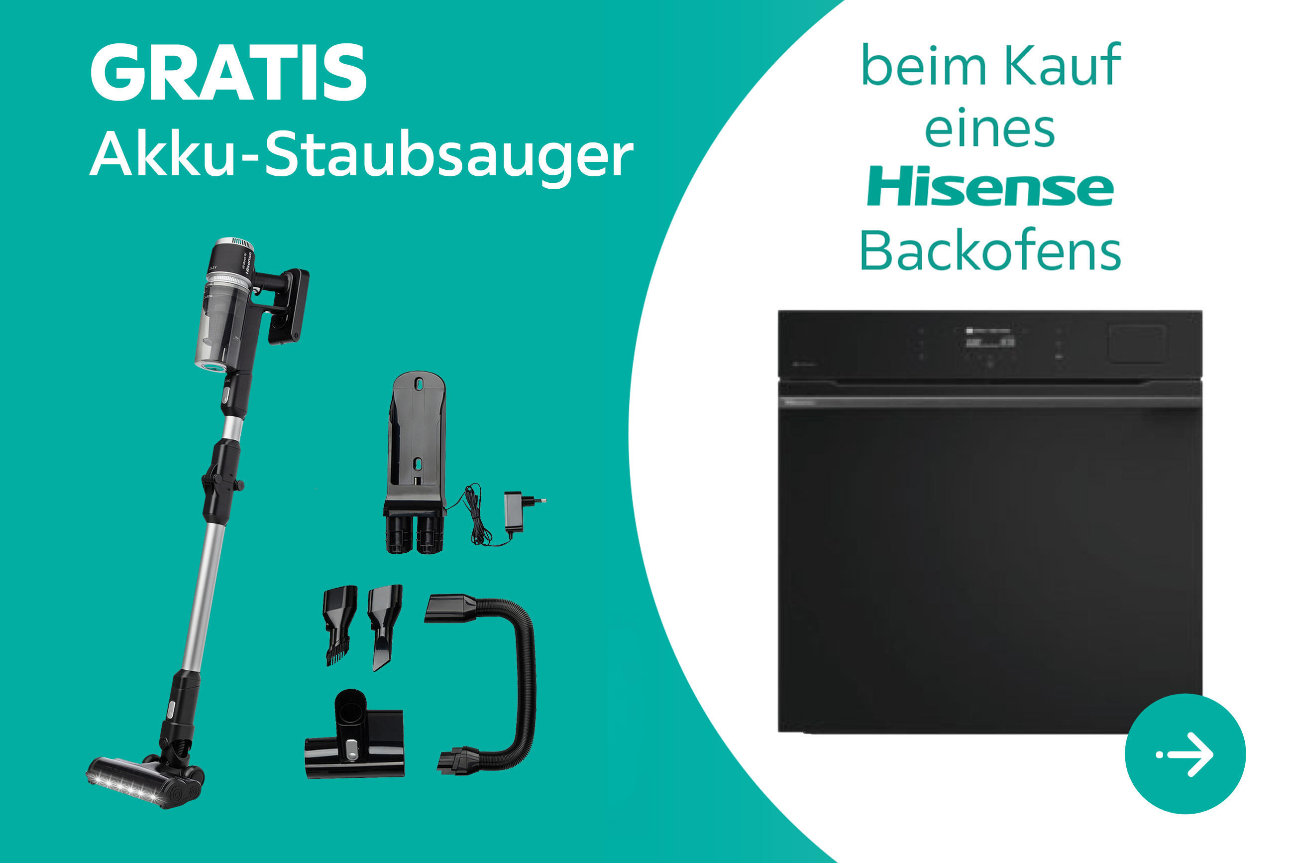 Aktion: Gratis Staubsauger beim Kauf eines HISENSE Backofens; Freisteller HISENSE Staubsauger und Zubehör; Freisteller HISENSE Backofen