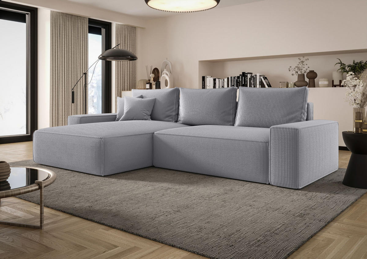 ECKSOFA MONA mit Schlaffunktion POSO 55 Links - Hellgrau, Textil (175/280cm) - Bedante