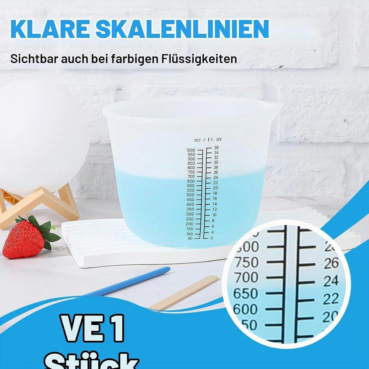 MESSBECHER 1L Silikon mit Skala - Weiß, Kunststoff (1L)