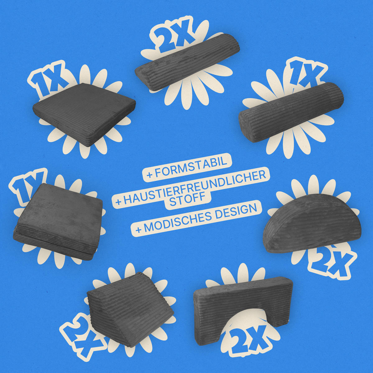 KINDERSOFA modulares Cord Spielsofa 11-teilig Anthrazit - Anthrazit, Textil (72/50/144cm) - Bestlivings