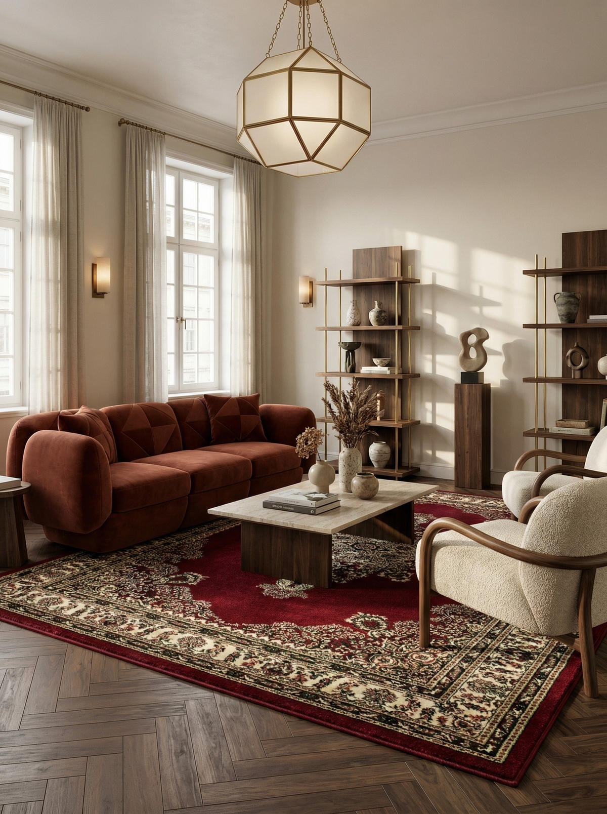 TEPPICH Orient Kurzflor Medaillon Polypropylen Wohnzimmer Rot Rechteckig 300x400 - Rot, Textil (300/400cm) - KADIMA DESIGN