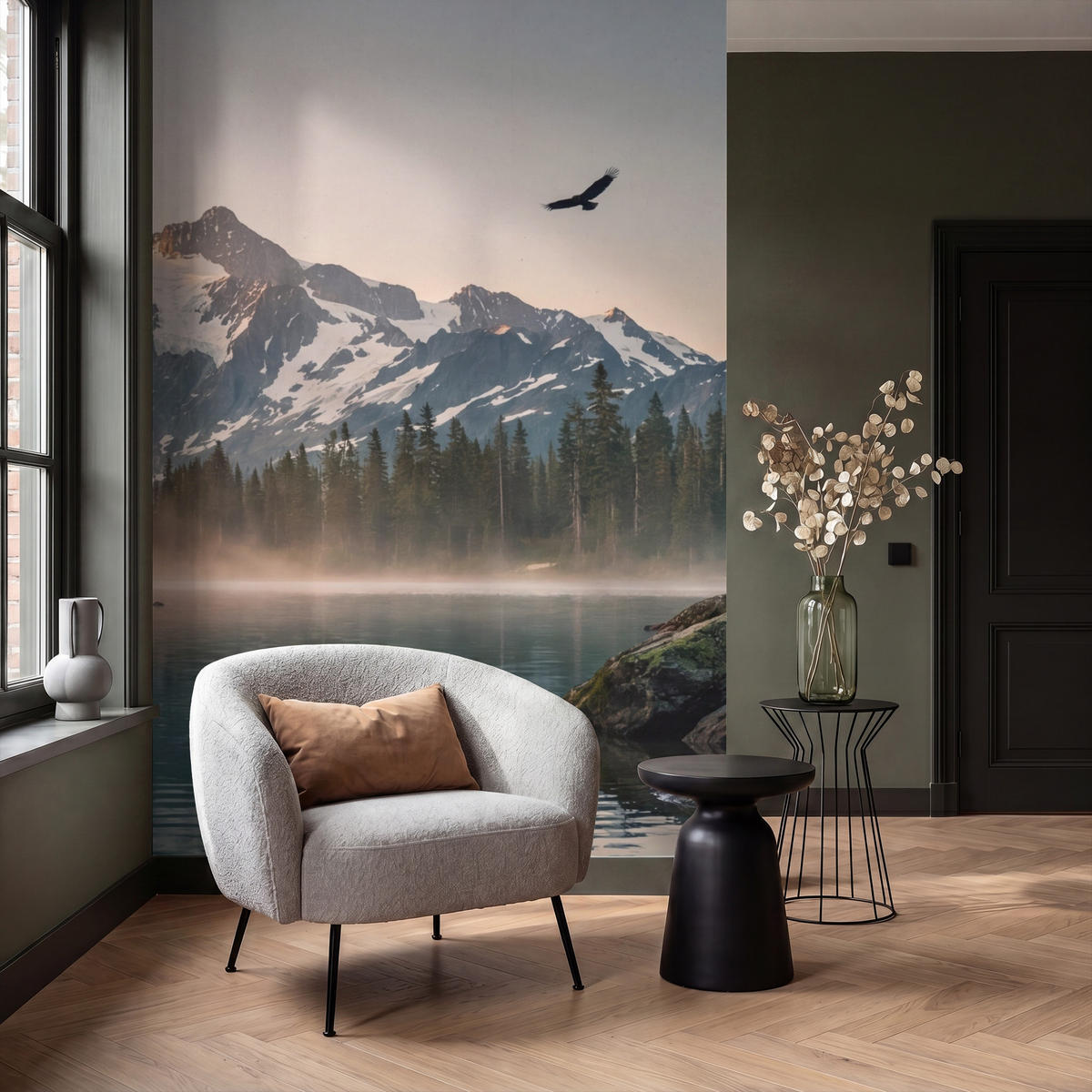 TAPETE - Berge - Wasser - Bäume - 160x240 cm - Multicolor, Papier (160/240cm) - OnlyWow