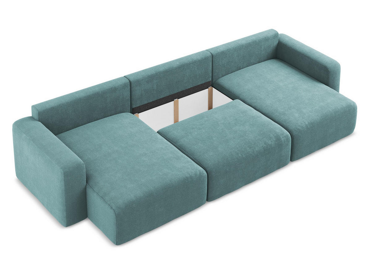 WOHNLANDSCHAFT Chenille Stoff Blau - Blau/Beige, Kunststoff/Textil (332/79/149cm) - Makamii