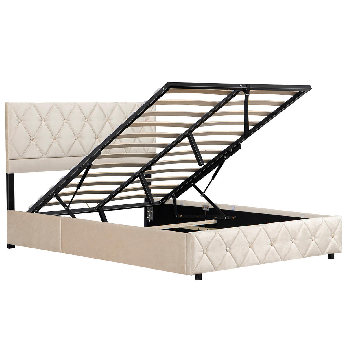 POLSTERBETT 140/200 cm Beige mit hydraulischem Stauraum aus Samt - Beige, Holzwerkstoff (140/200cm) - OKWISH