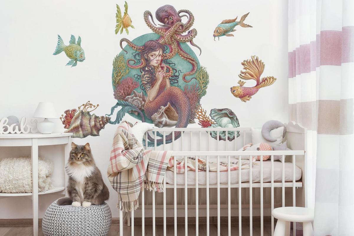 WANDAUFKLEBER 80x89cm - Unterwasser-Meerjungfrauen - Multicolor, Kunststoff (80/89/0.1cm) - Wallfluent