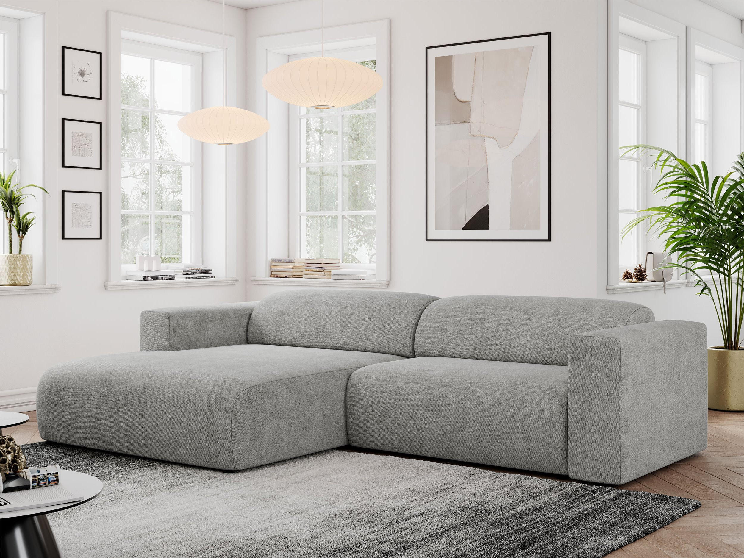 ECKSOFA PASADENA Hellgrau Struktur - Links Seite - Hellgrau/Schwarz, Kunststoff/Textil (288/180cm) - MKS