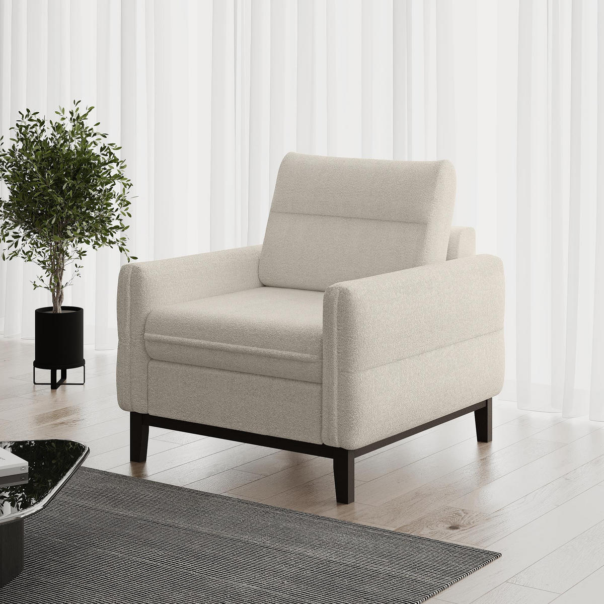 SITZGARNITUR Belweder, zwei Sofas+Sessel, Beige, Bouclé - Wengefarben/Beige, Holz/Textil (268/95/94cm) - Beautysofa