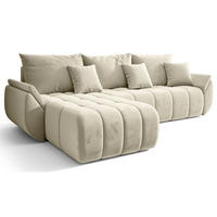 ECKSOFA Romuldi mit Schlaffunktion, Creme Samt, linksseitig - Creme/Schwarz, Kunststoff/Textil (280/185cm) - Selsey