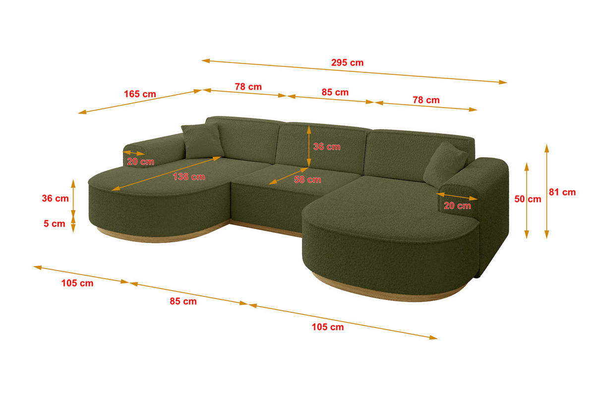 WOHNLANDSCHAFT MARI-U1-v2 - 303x171x83 cm Grün Bouclé - Grün, Holzwerkstoff/Textil (303/83/171cm) - ALTDECOR