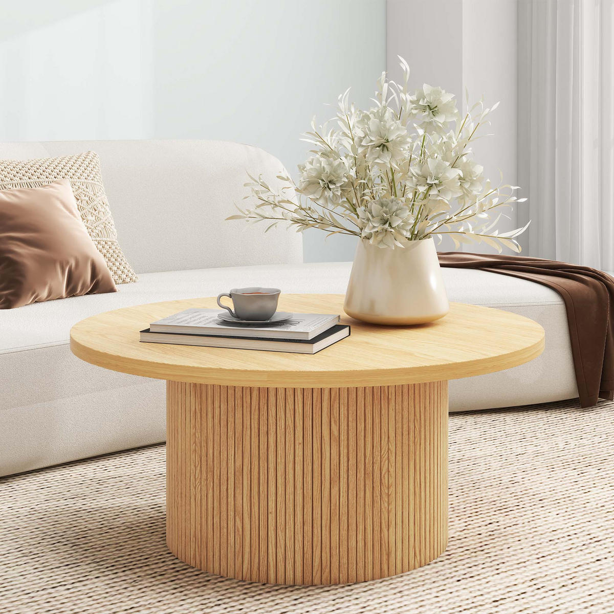 COUCHTISCH 90/90/40 cm Natur mit MDF Holz und Gummiholzkonstruktion - Naturfarben, Holz (90/90/45cm) - OKWISH