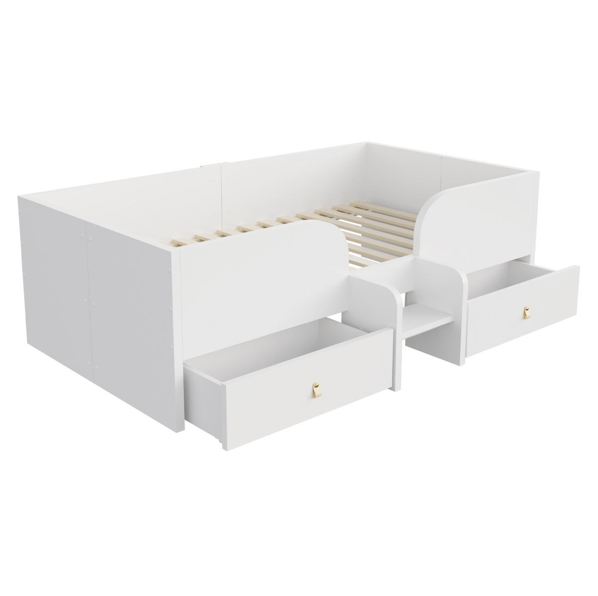KINDERBETT aus Sperrholz und MDF 90x200 cm Weiß mit Schubladen und Sicherheitsleiter - Weiß, Holzwerkstoff (90/200cm) - Modfu