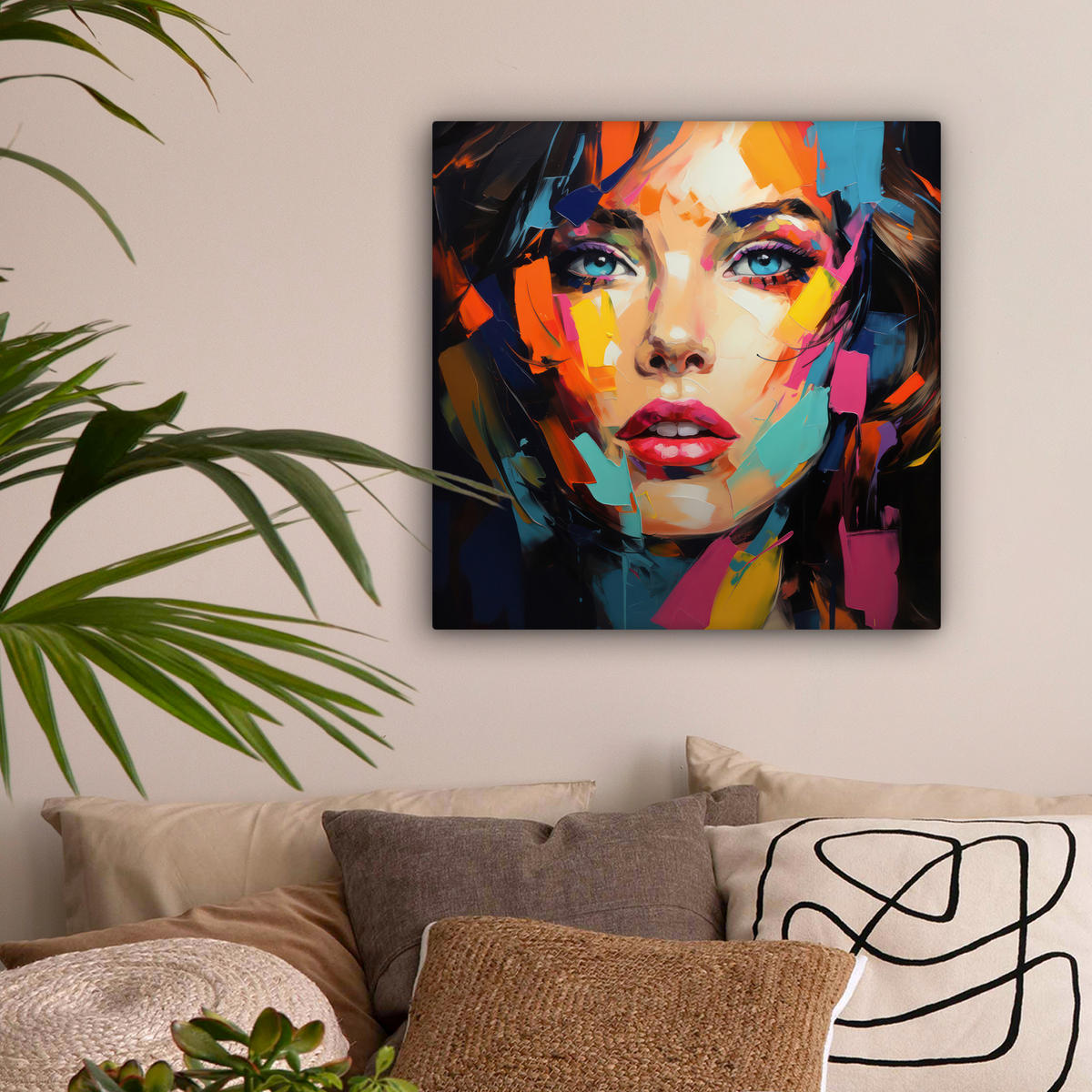 LEINWANDBILD Frau - Porträt - Farbenfroh - Kunst 50x50 cm - Multicolor, Textil (50/50cm) - MuchoWow