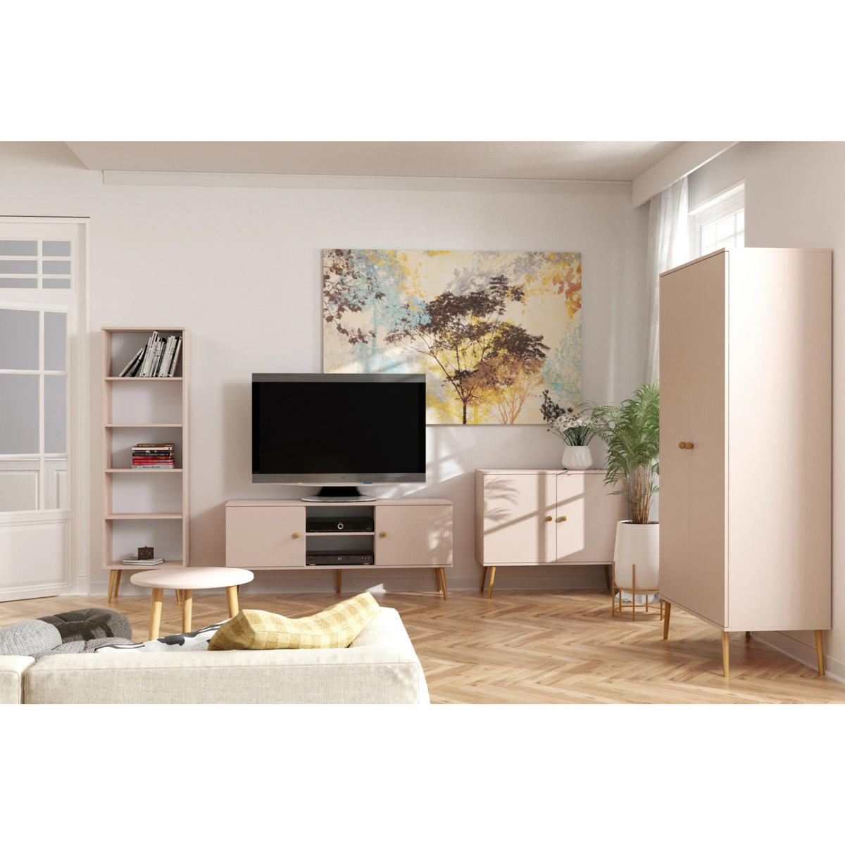 KLEIDERSCHRANK NATURA, 87 cm, Beige Macchiato, mit 5 Fächern - Beige, Holz (87/212/41cm) - Excellent Home