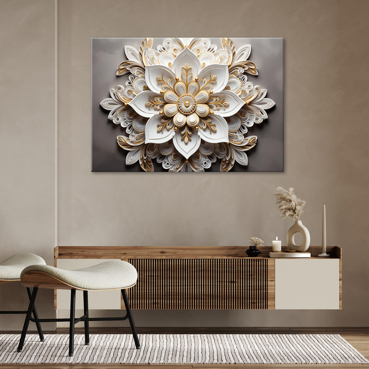 WANDBILD ai für die wand weiße blume 3d - Weiß, Textil (60/40cm) - Feeby