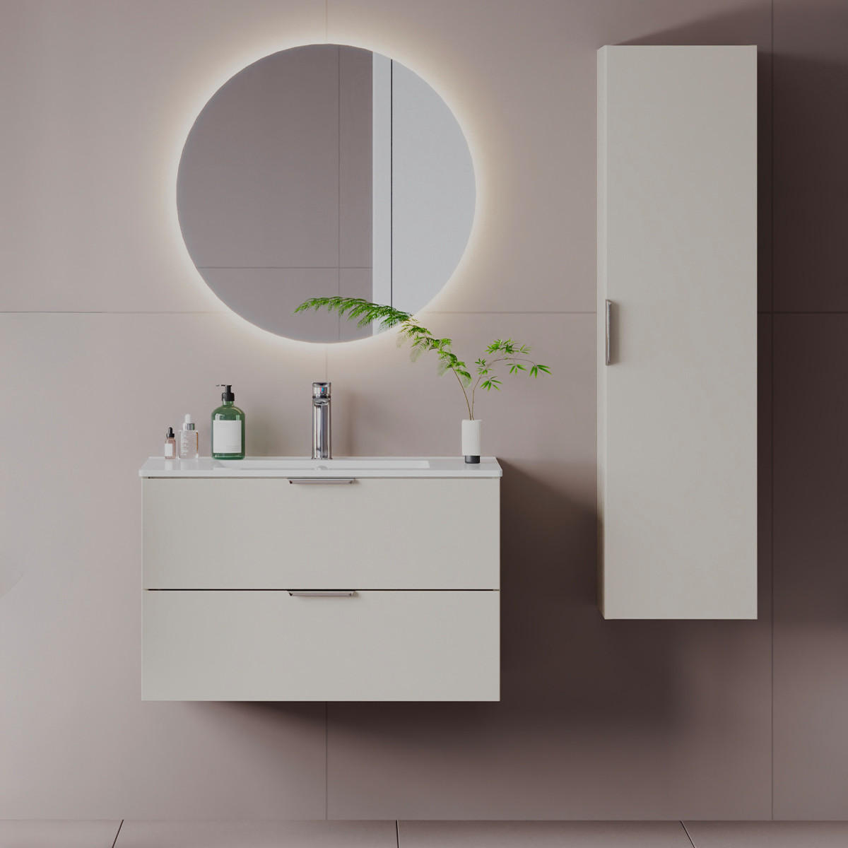 BADMÖBEL 80cm Astrid 2er-Set Kaschmir - Beige, Holzwerkstoff (80/50/45.8cm) - Petits-meubles