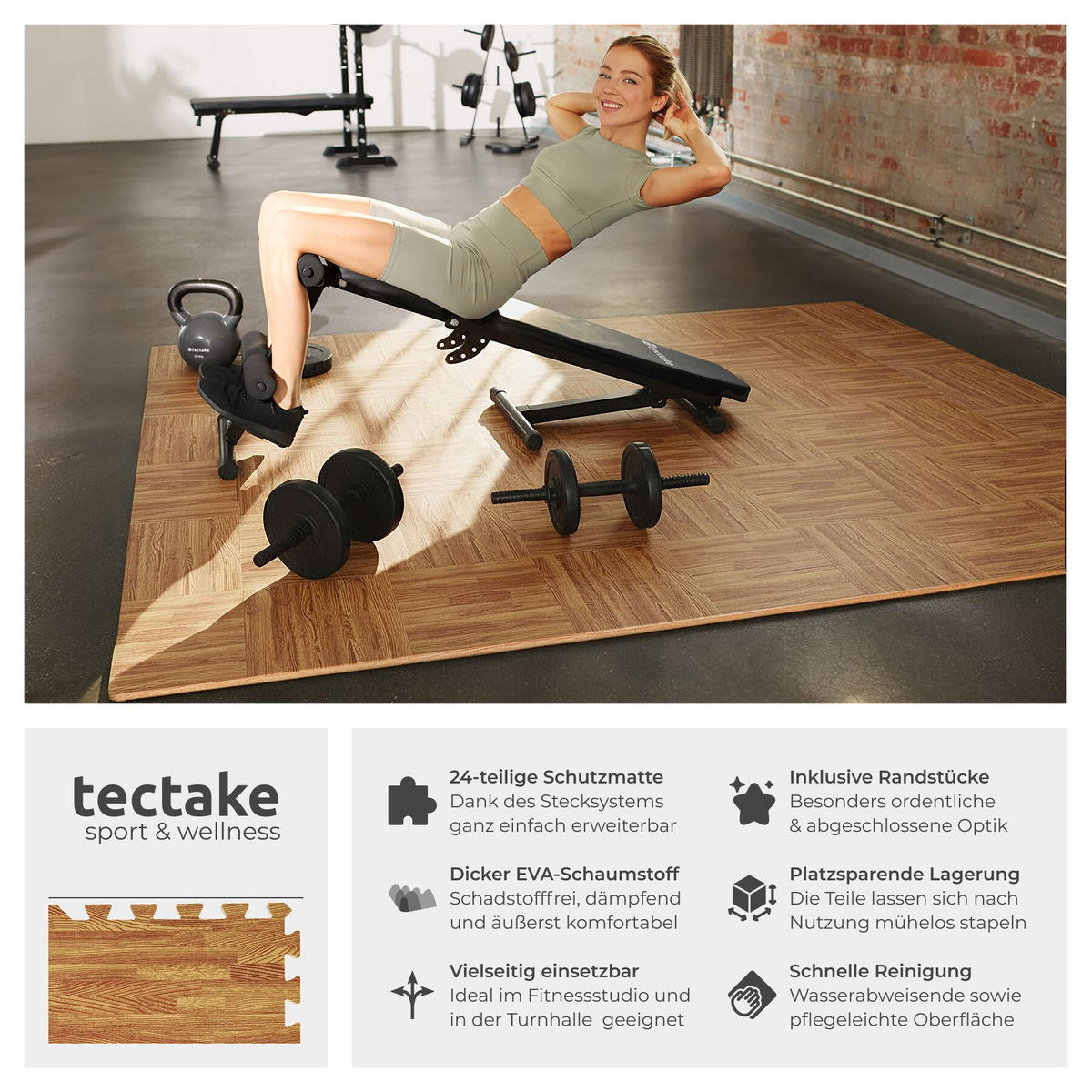 SCHUTZMATTENSET , leichte Reinigung und flexibel erweiterbar, holzdekor - Eiche Artisan, Kunststoff (246/362cm) - tectake