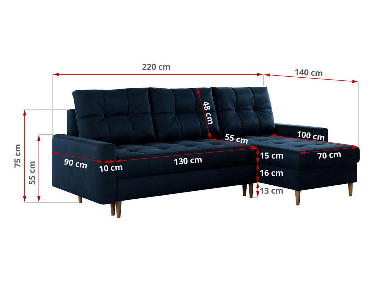 ECKSOFA Colin Velvet Dunkelblau - Dunkelblau/Braun, Holz/Textil (220/140cm) - MKS
