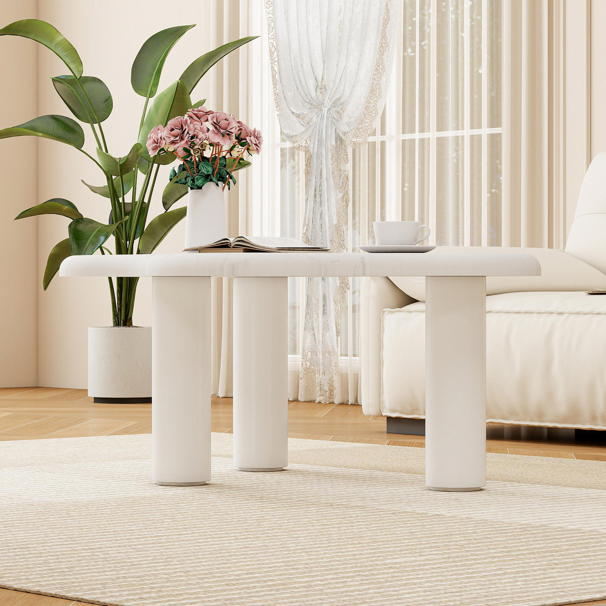 COUCHTISCH 90/62/40 cm weiß aus Holzwerkstoff in Marmoroptik mit wolkenförmiger Tischplatte - Weiß, Holzwerkstoff (90.8/62.5/40cm) - OKWISH