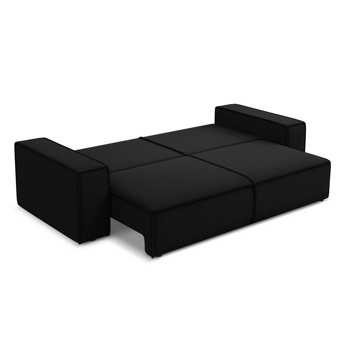 3-SITZER SOFA mit Schlaffunktion Samt Stoff Schwarz - Schwarz, Kunststoff/Textil (255/85/105cm) - LaMiaSofa