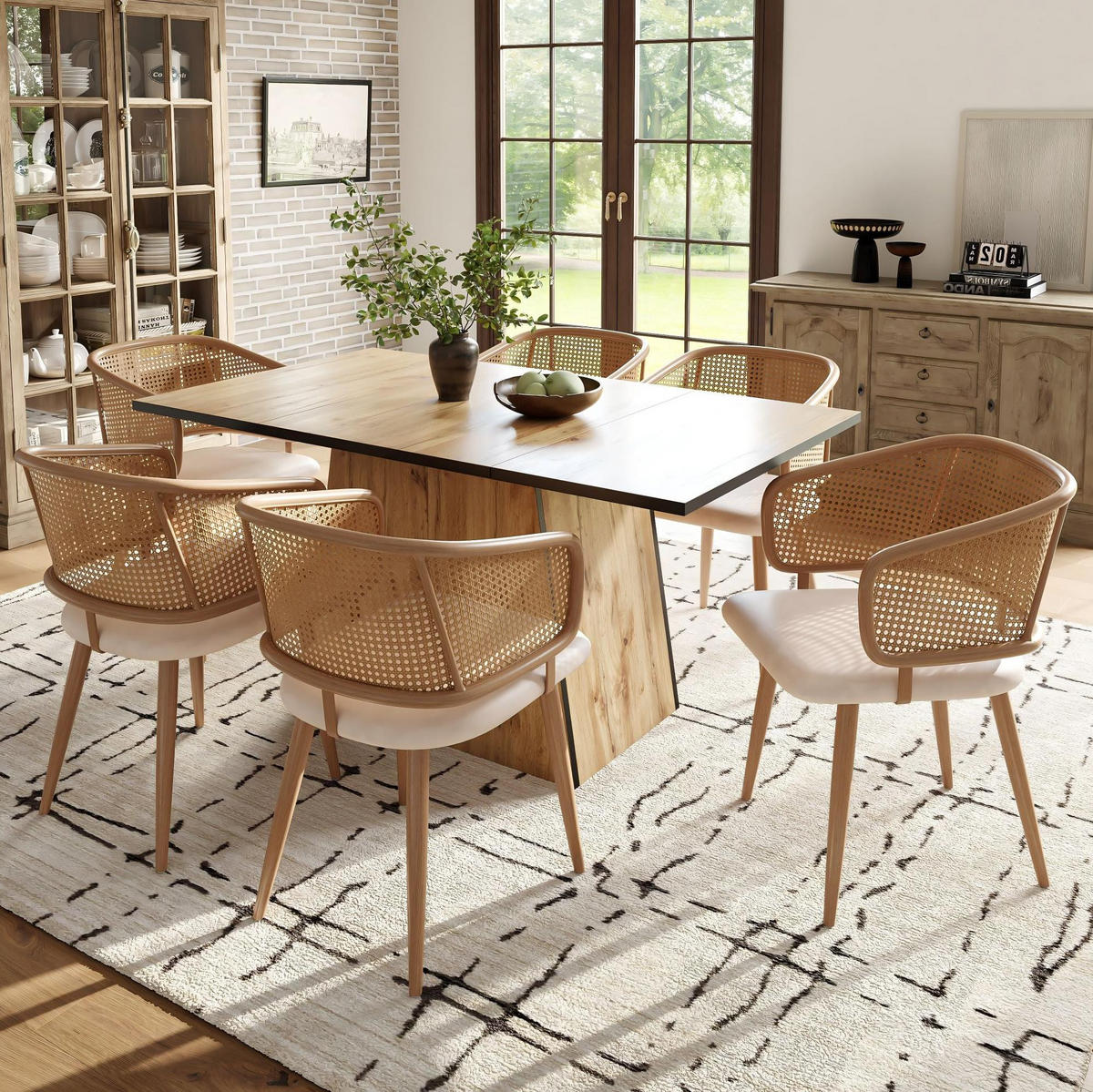 ESSZIMMERSTUHL mit Rattan-Rückenlehne ca. 47 x 51 x 79 cm Beige/Braun 4er-Set - Beige, Holz (51/79/47.1cm) - Meubliv