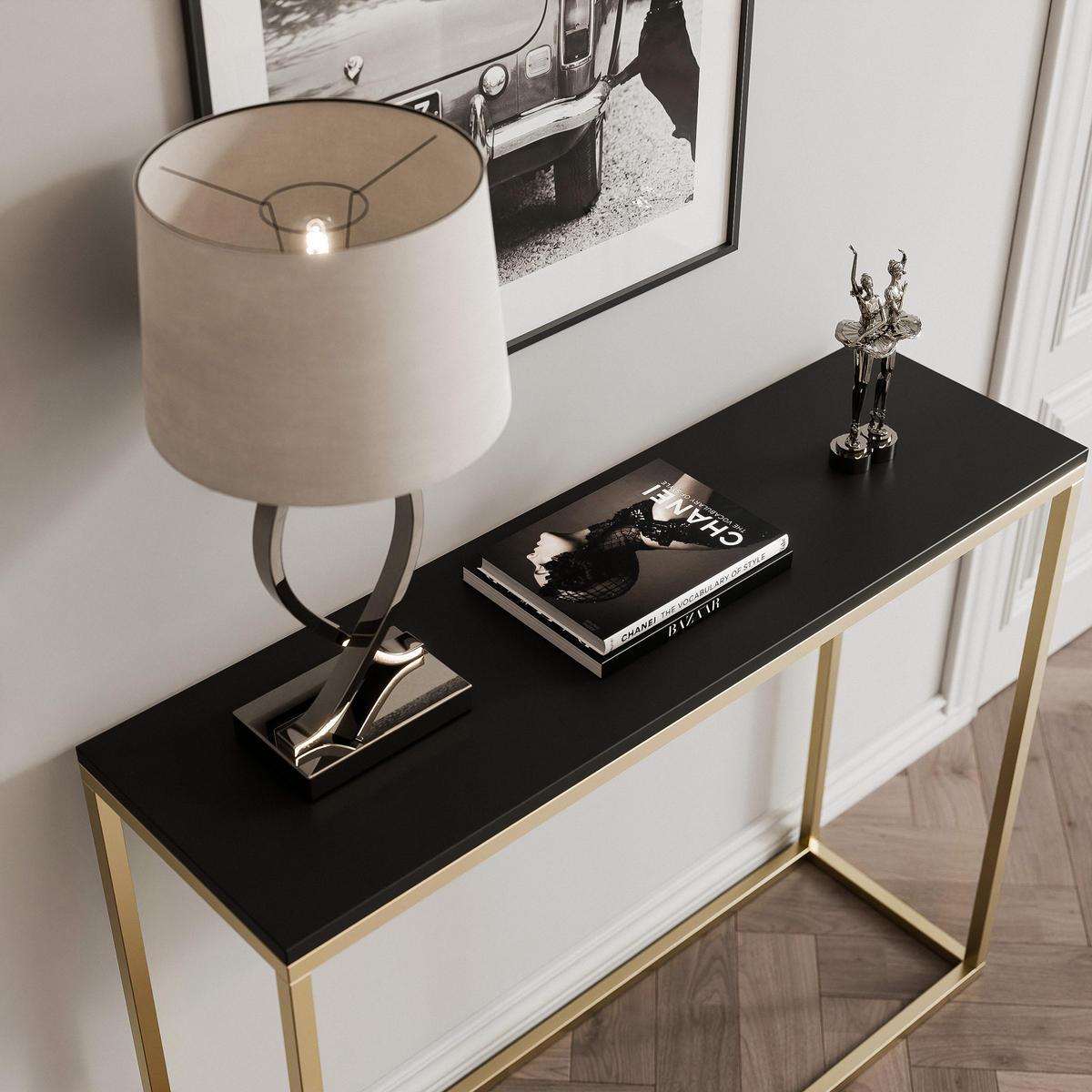KONSOLENTISCH IRMA in 80/30/80 cm, Gold / Schwarz matt - Goldfarben/Schwarz, Holzwerkstoff/Metall (30/80/80cm) - Idohome