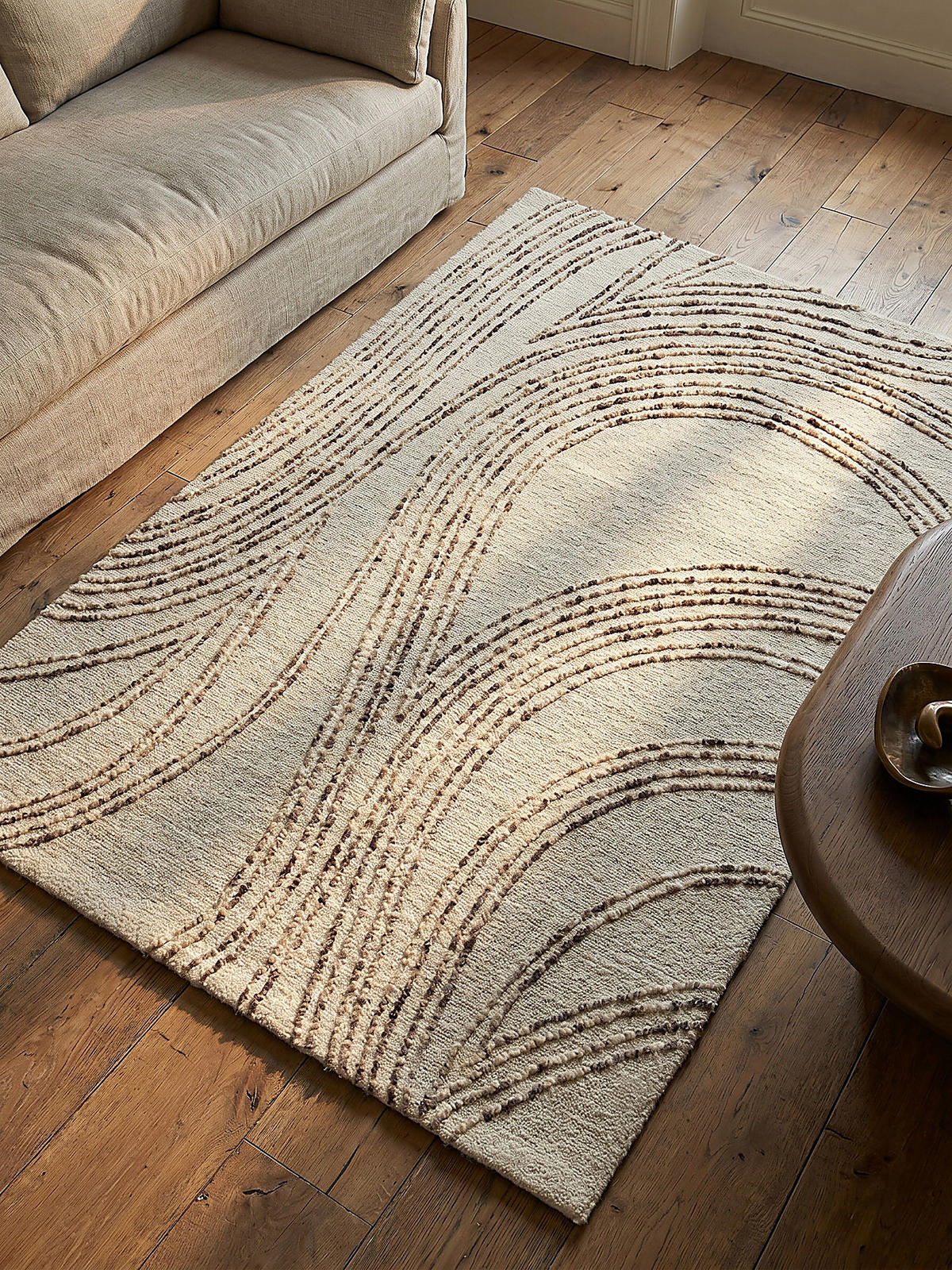 WOLLTEPPICH Abstrakt-Wirbel, handgetuftet, naturfarben HUMBER, Natur-Braun 80x150 cm - Beige, Textil (150/80cm) - KADIMA DESIGN