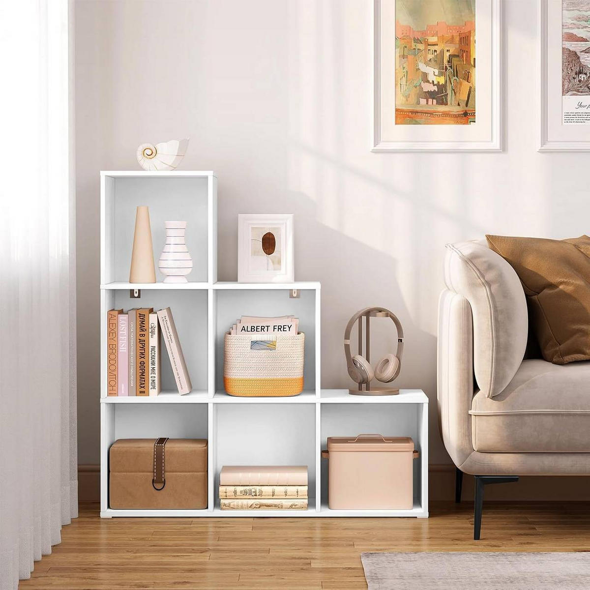 REGALE Bücherregal mit 6 Fächern, 90,5x90,5x30 cm, Weiß - Weiß, Holzwerkstoff (90.5/90.5/30cm) - Woltu