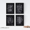 POSTER Set mit 4 Schwarz Drehscheibe Patenten A4 Rahmenlos - Klar, Papier (29.7/3cm) - Nacnic