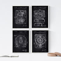 POSTER Set mit 4 Schwarz Drehscheibe Patenten A4 Schwarzer Rahmen - Schwarz, Papier (29.7/3cm) - Nacnic