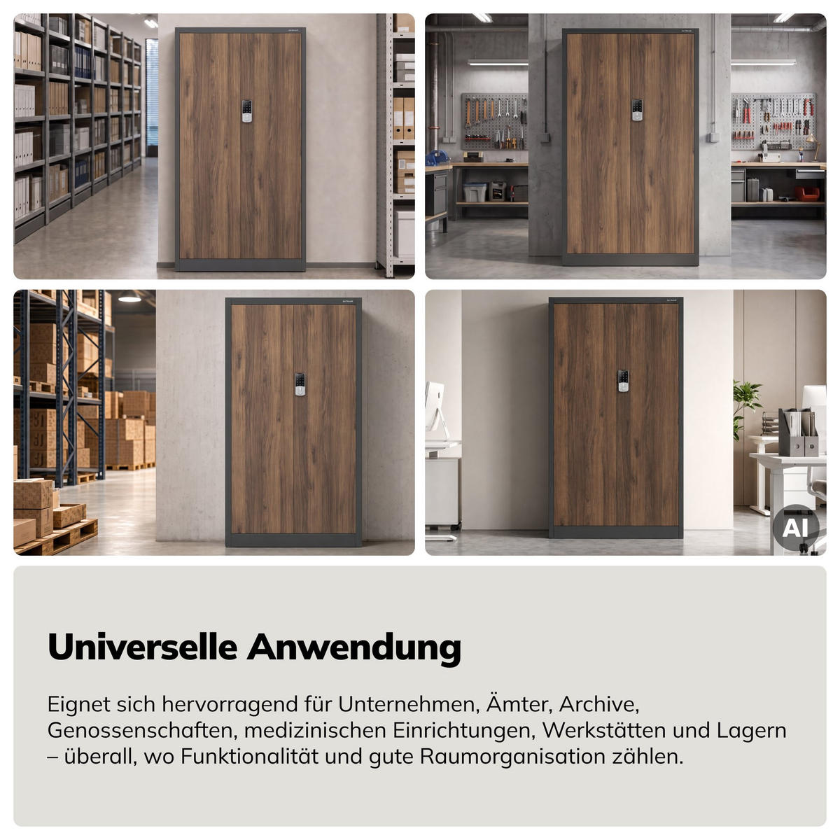 BÜROSCHRANK mit Zahlenschloss DANIEL 185x90x40 cm - Anthrazit/Nussbaumfarben, Metall (90/185/40cm) - Jan Nowak
