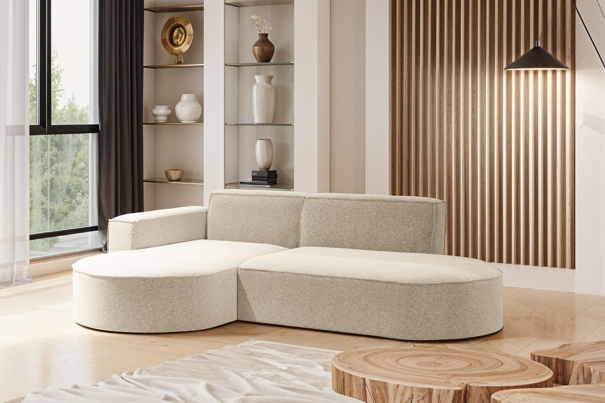 ECKSOFA Modernes L-förmiges Modena Studio Stoff Raven Champagner Links - Champagner, Holz/Textil (165/236cm) - Kaiser Möbel