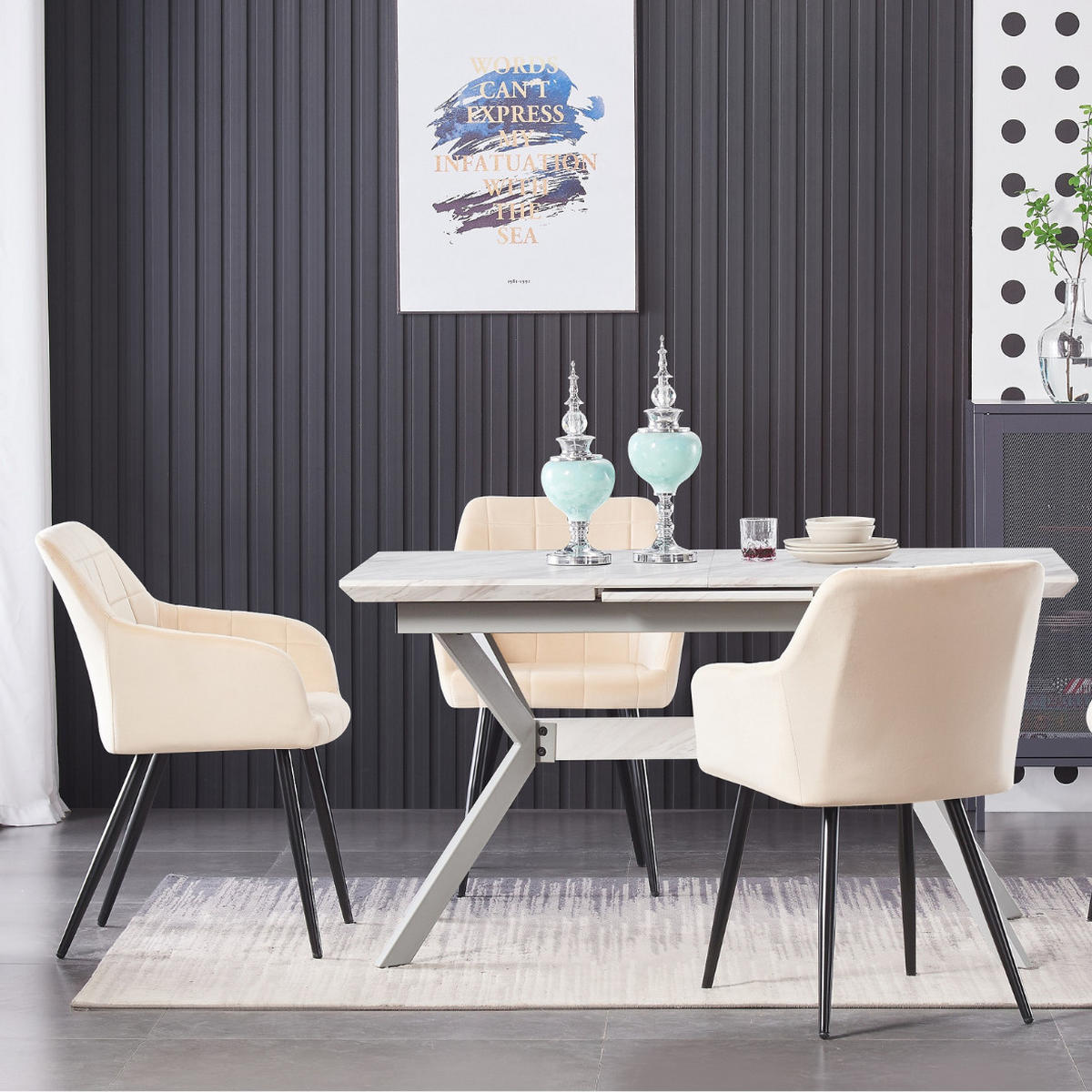 STUHL Samt Creme - Weiß, Metall (55/82/59cm) - Life Interiors