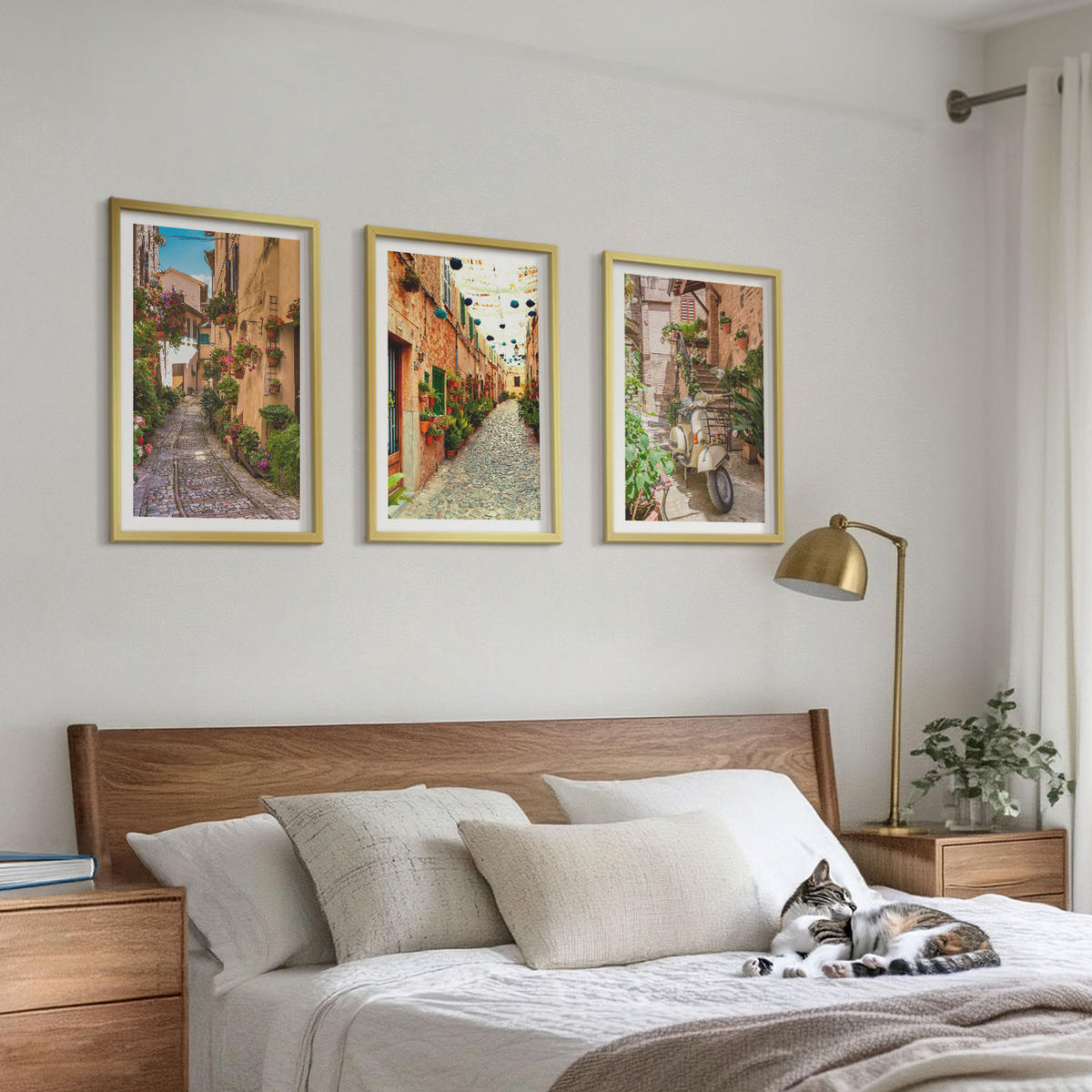 BILDER SET 3er Set - 40x60 cm Goldrahmen - Straßen, Blumen, italienisches Flair - Goldfarben, Kunststoff (40/60cm) - TULUP