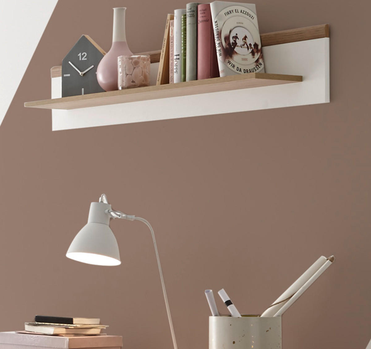 WANDBOARD weiß, Eiche Riviera, Wandregal skandinavisch, 107 x 20 cm - Weiß, Holzwerkstoff (107/20/19cm) - Furn.Design