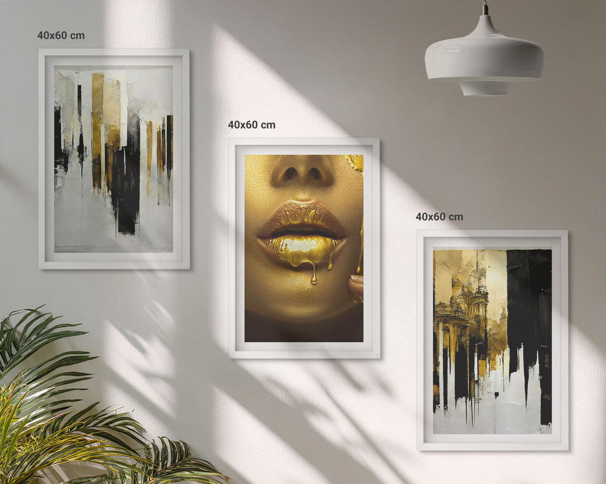 BILDER SET 3er Set - 40x60 cm Weißer Rahmen - Abstrakte Porträtmalerei - Weiß, Kunststoff (40/60cm) - TULUP