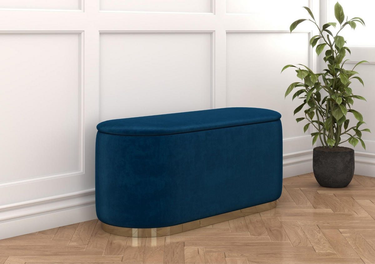 POUF Scarlett mit Stauraum, goldene Basis, 110/47/45 cm, Marineblau - Goldfarben/Dunkelblau, Holzwerkstoff/Textil (110/47/45cm) - Dancan
