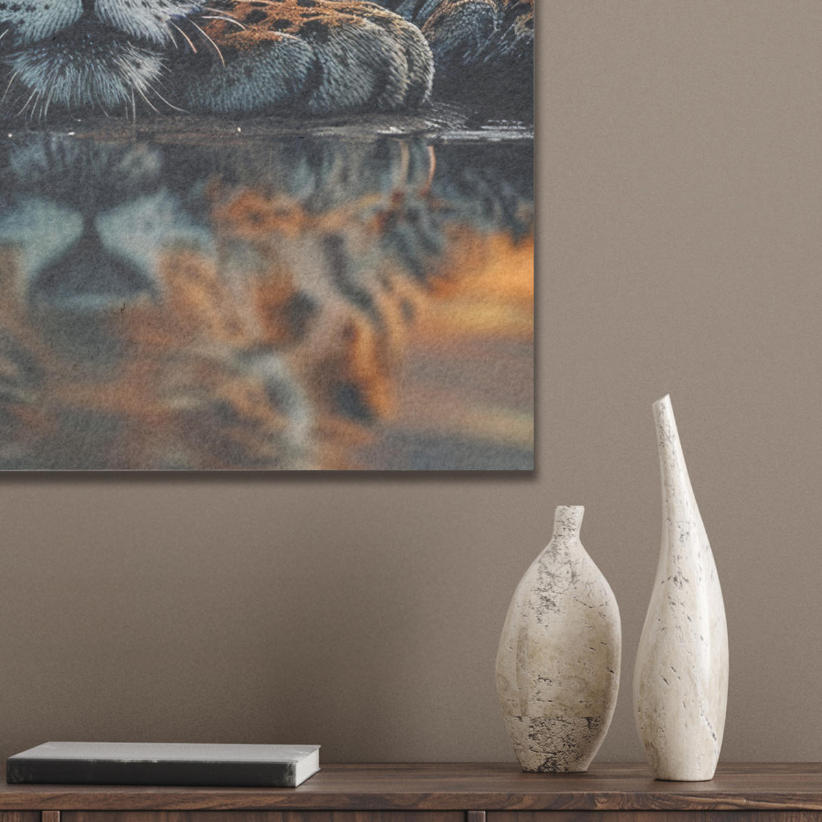 AKUSTIKBILD Natur - Leopard - Tier - Sonnenuntergang - Modern Kunstdruck Schlafzimmer 50x70 cm - Orange, Kunststoff (50/70/0.9cm) - MuchoWow