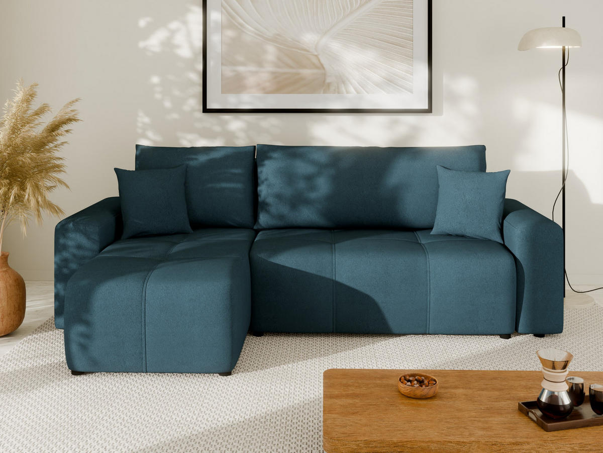 ECKSOFA Nolani mit Schlaffunktion & Bettkasten – Modern & Bequem - Türkis, Kunststoff (248/145cm) - Panda Möbel