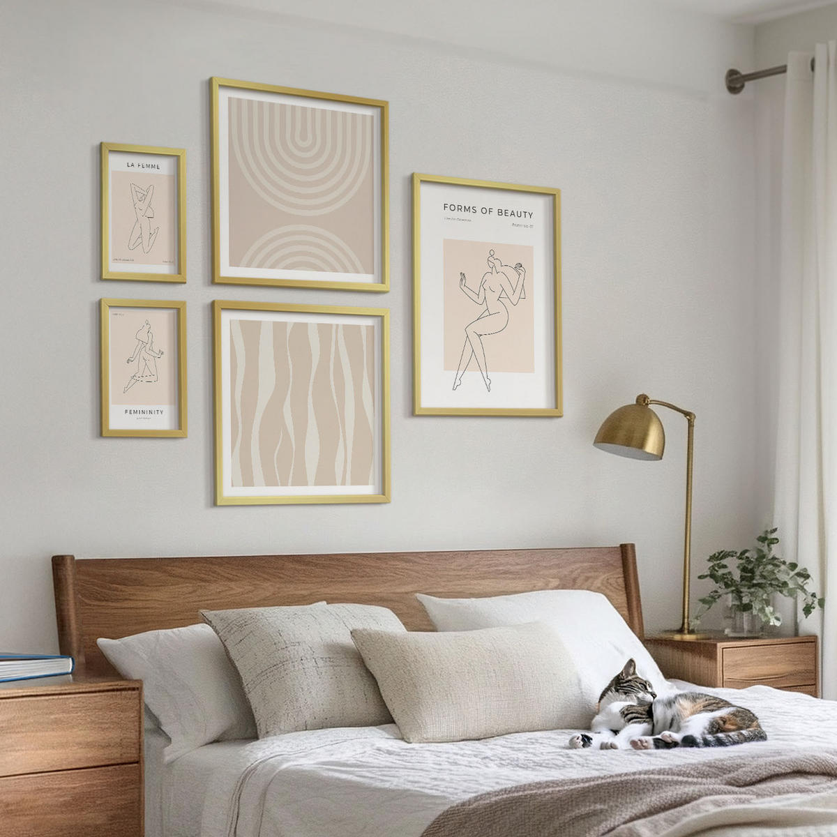 WANDBILDER 5er Set - 50x50 cm & 20x30 cm & 40x60 cm Goldrahmen - Eine Sammlung minimalistischer Formen - Goldfarben, Kunststoff (40/60cm) - ArtPrintCave