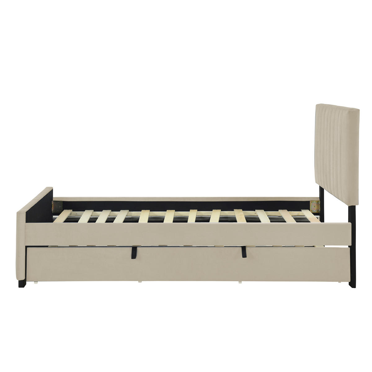 POLSTERBETT aus Samtstoff 90x190 cm in Beige mit Ausziehbett - Beige, Textil (90/190cm) - Modfu