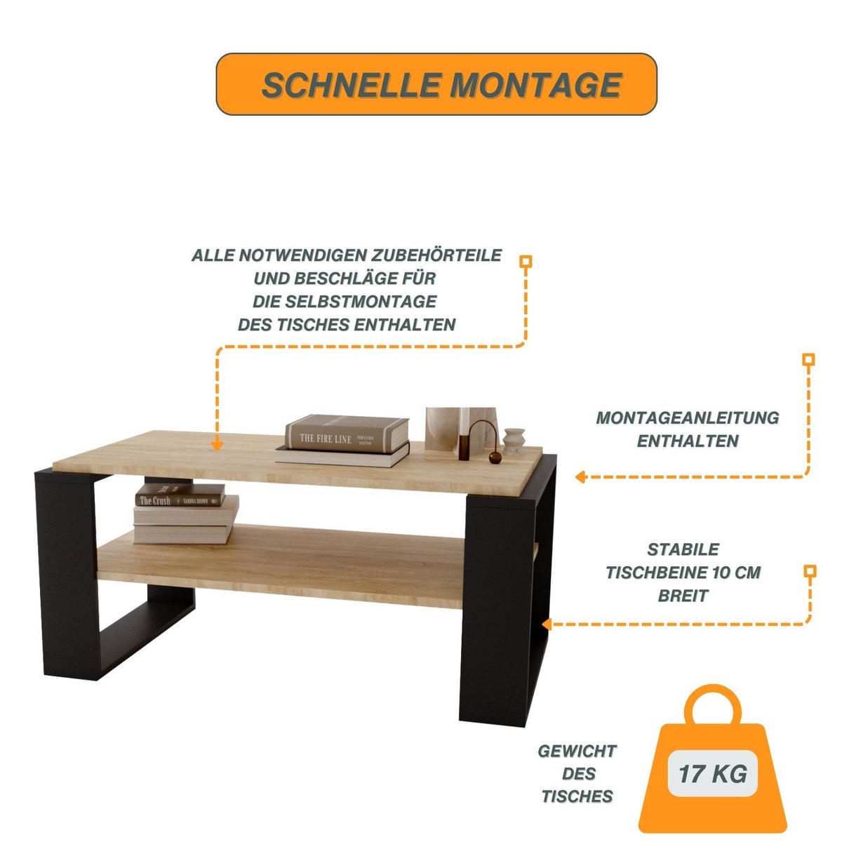 COUCHTISCH Kaja96 96/42/53,8 - Schwarz/Sonoma Eiche, Holzwerkstoff (54/96/42cm) - RAUMHIRSCH FURNITURE