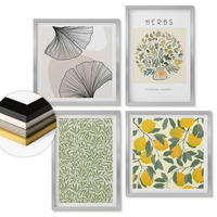 WANDBILDER 4er Set - 50x50 cm & 40x60 cm Silberner Rahmen - Zitronenkräuter und -blätter - Silberfarben, Kunststoff (50/50cm) - ArtPrintCave