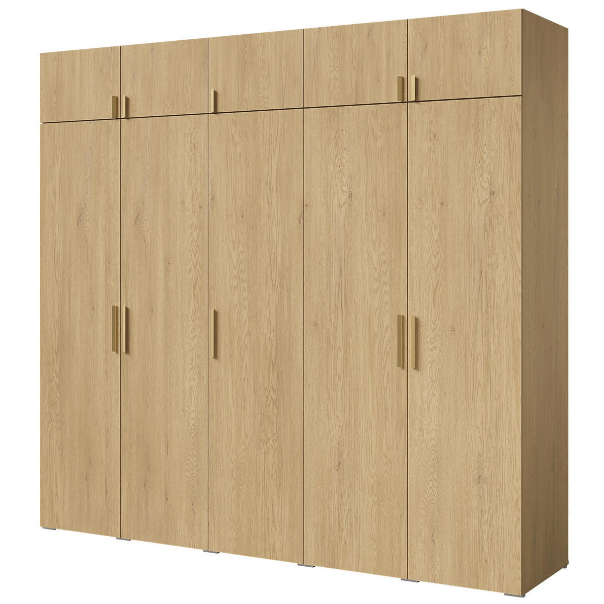 DREHTÜRENSCHRANK mit Aufsatz Napoli 5D 250 Eiche Cremona (schwarzer oder goldener Griff) - Eichefarben/Silberfarben, Holzwerkstoff/Kunststoff (250/35/60cm) - mzm24