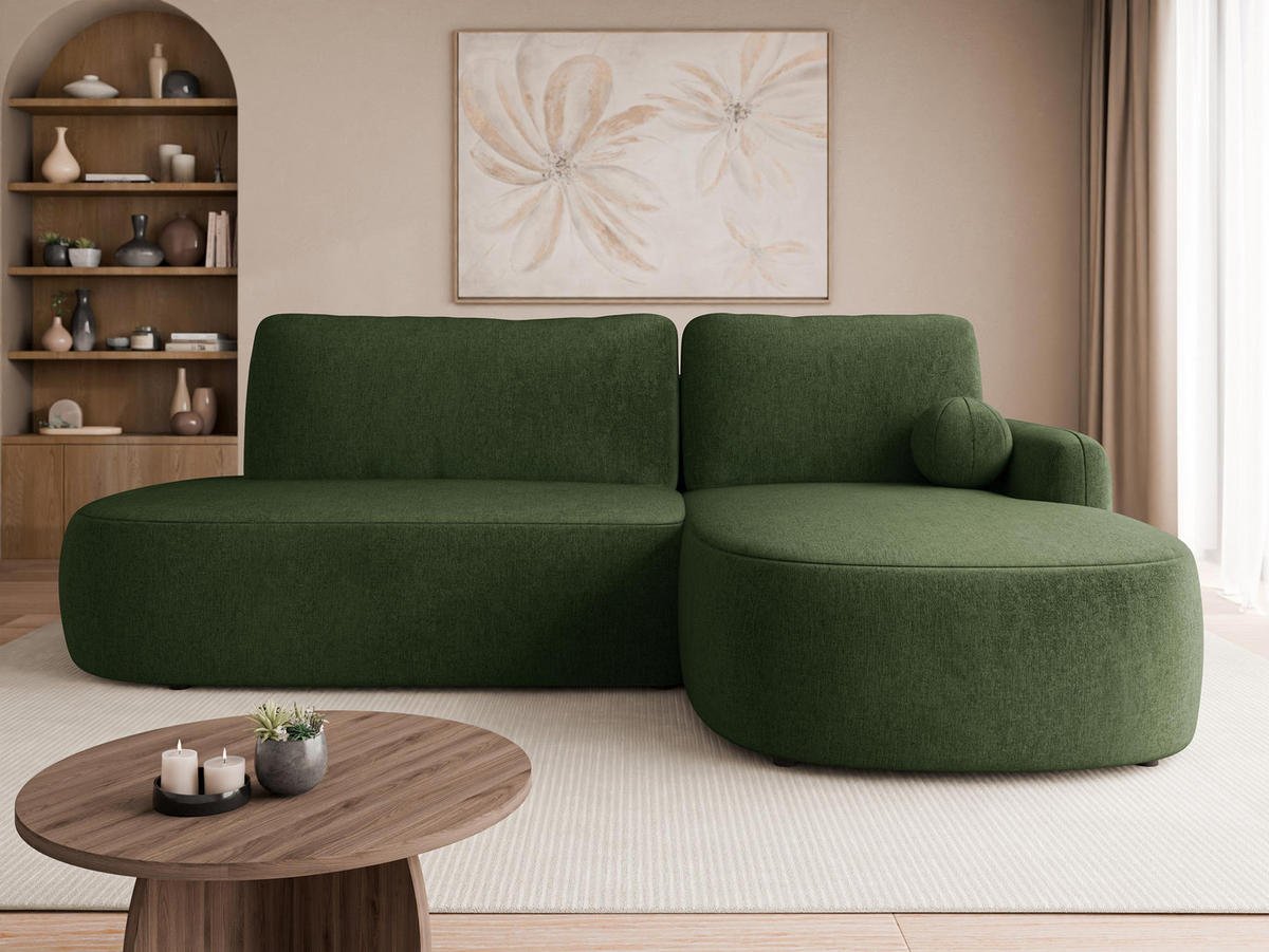 ECKSOFA Loridu O, Seite: Rechts - Dunkelgrün/Schwarz, Holz/Kunststoff (274/174cm) - MIRJAN24