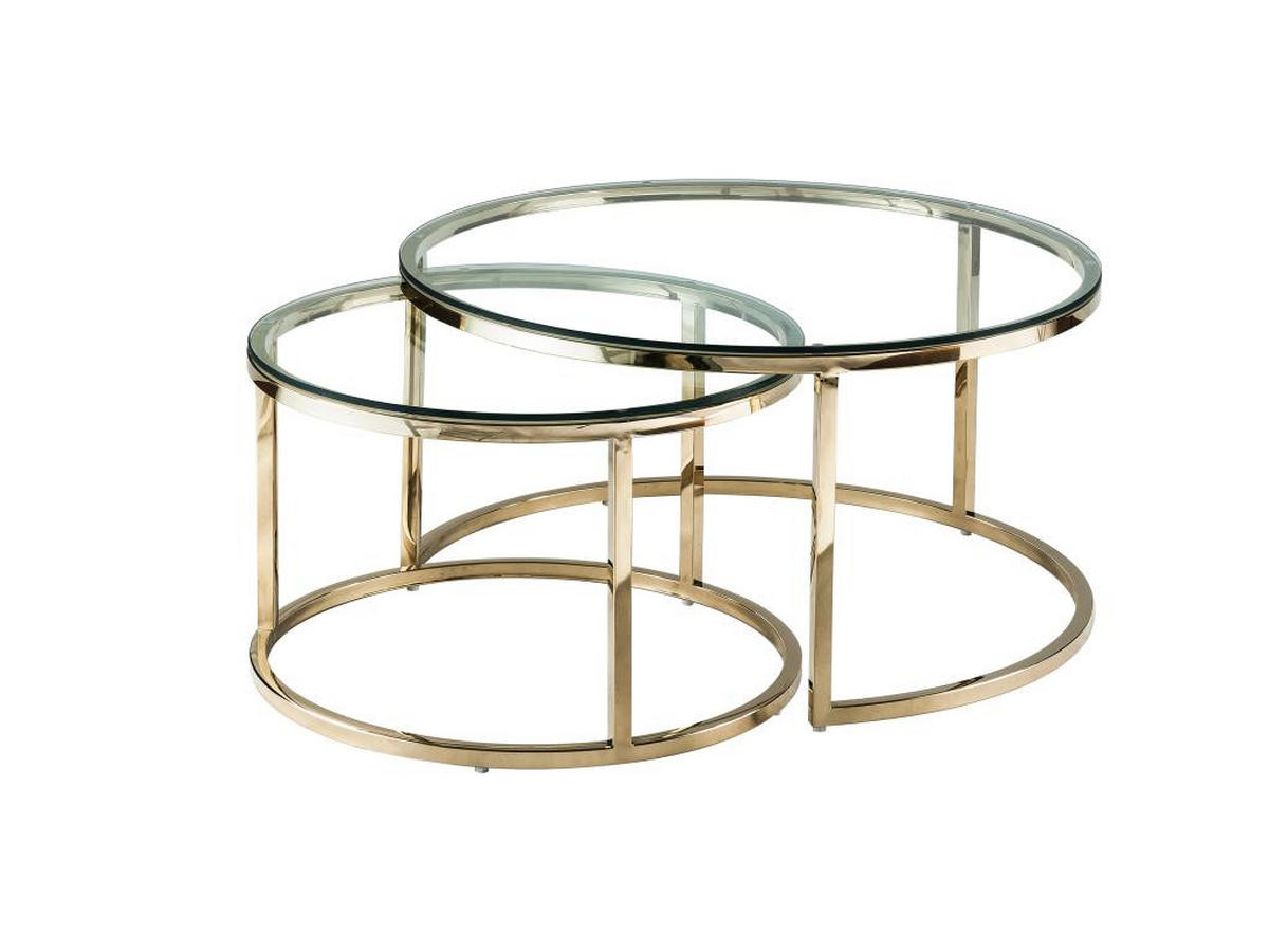 COUCHTISCHE ausziehbar aus gehärtetem Glas und Edelstahl - Goldfarben - MAEVANE II - Transparent/Goldfarben, Metall (80/80/42cm) - Pascal Morabito