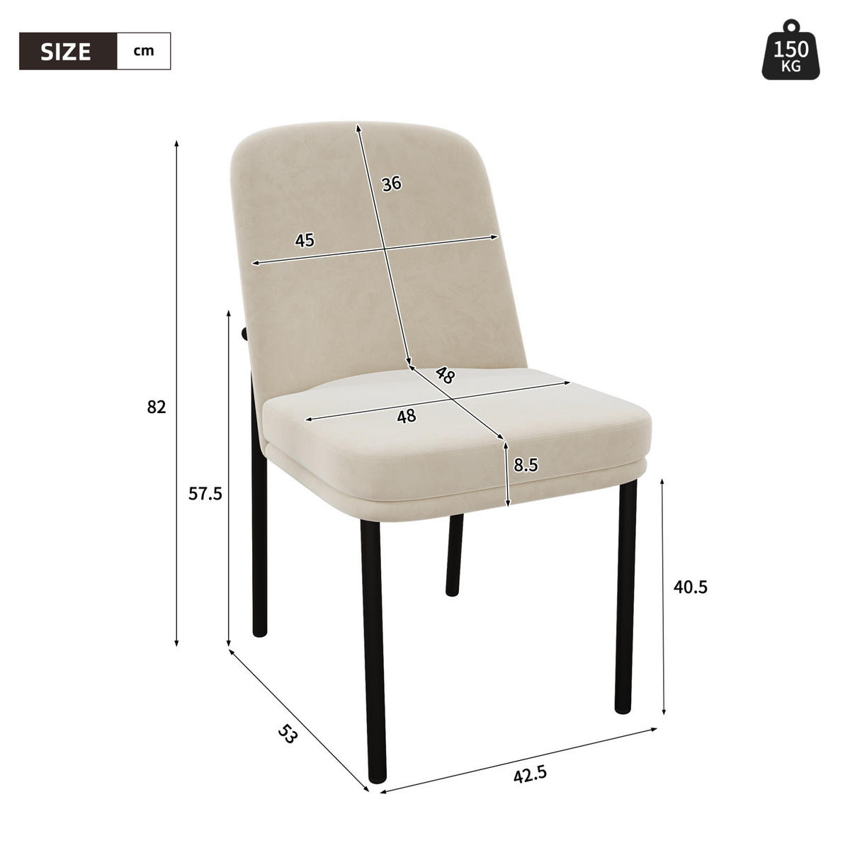 ESSZIMMERSTUHL 6er-Set Beige Samt Schwarzer Rahmen - Beige, Metall (53/82/42.7cm) - Meubliv