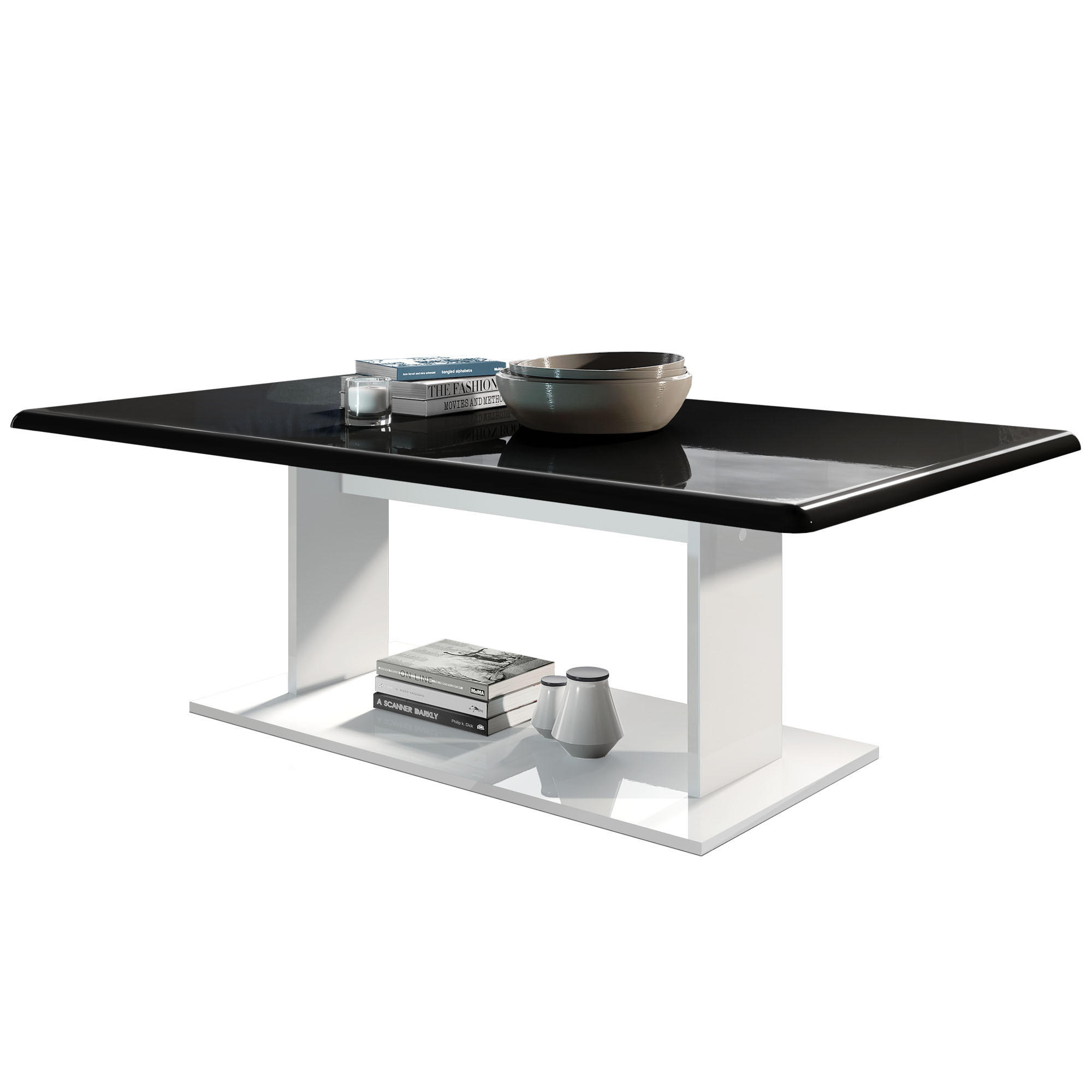 Vladon Couchtisch Schwarz Hochglanz 120x40x70 cm