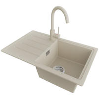 GRANITSPÜLE Kopenhagen Easy, 2-er set Beige 70/44 cm 1 Becken + Küchenarmatur 32/20 cm + Ablauf-Set ab 45er Unterschrank - Chromfarben/Beige, Kunststoff (70/20/44cm) - Primagran