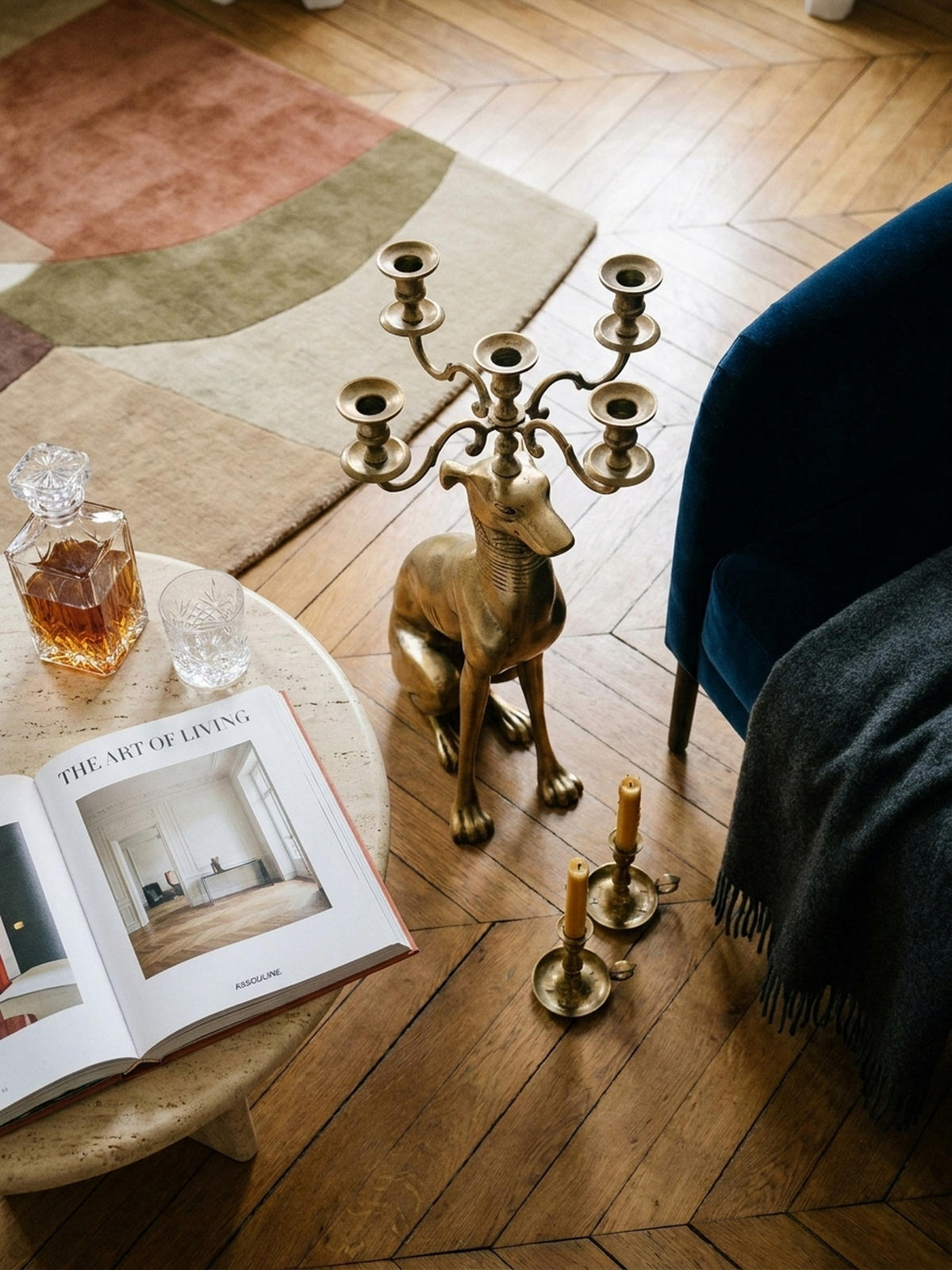 DEKOFIGUR Kerzenhalter Windhund Aluminium Gold 69 cm mit 5 Armen - Goldfarben, Textil (26/69/40cm) - KADIMA DESIGN